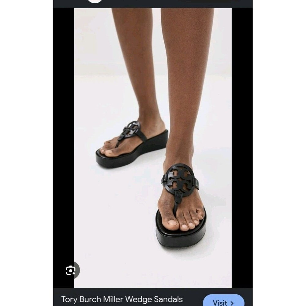 Tory Burch Miller Wedge Black Sandal 10.5 Black Leather NWOB Retail $250
